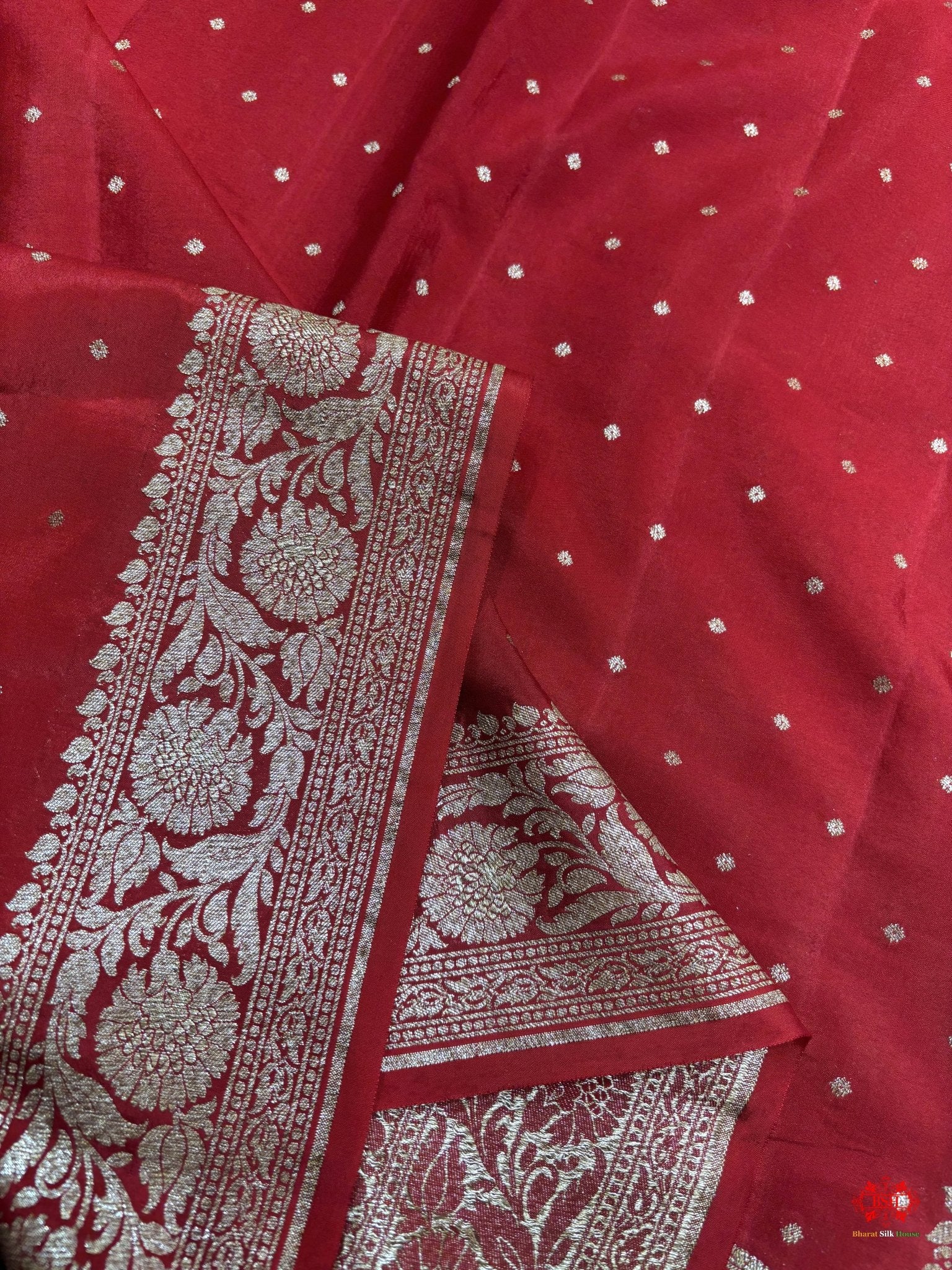 Pure Silk Crape Khaddi Georgette Saree With Antique Zari In Shades Of Red - Bharat Silk House Crepe Khaddi