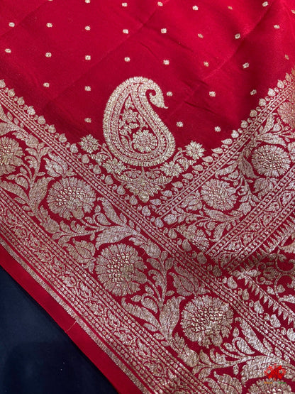 Pure Silk Crape Khaddi Georgette Saree With Antique Zari In Shades Of Red - Bharat Silk House Crepe Khaddi