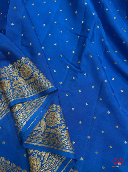 Pure Silk Crape Khaddi Georgette Saree With Antique Zari In Shades Of Royal Blue - Bharat Silk House Crepe Khaddi