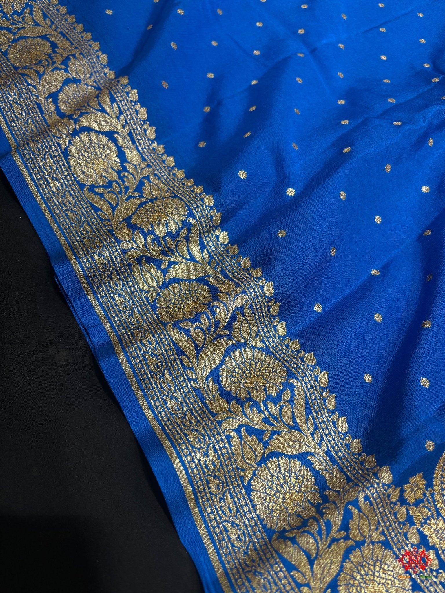 Pure Silk Crape Khaddi Georgette Saree With Antique Zari In Shades Of Royal Blue - Bharat Silk House Crepe Khaddi