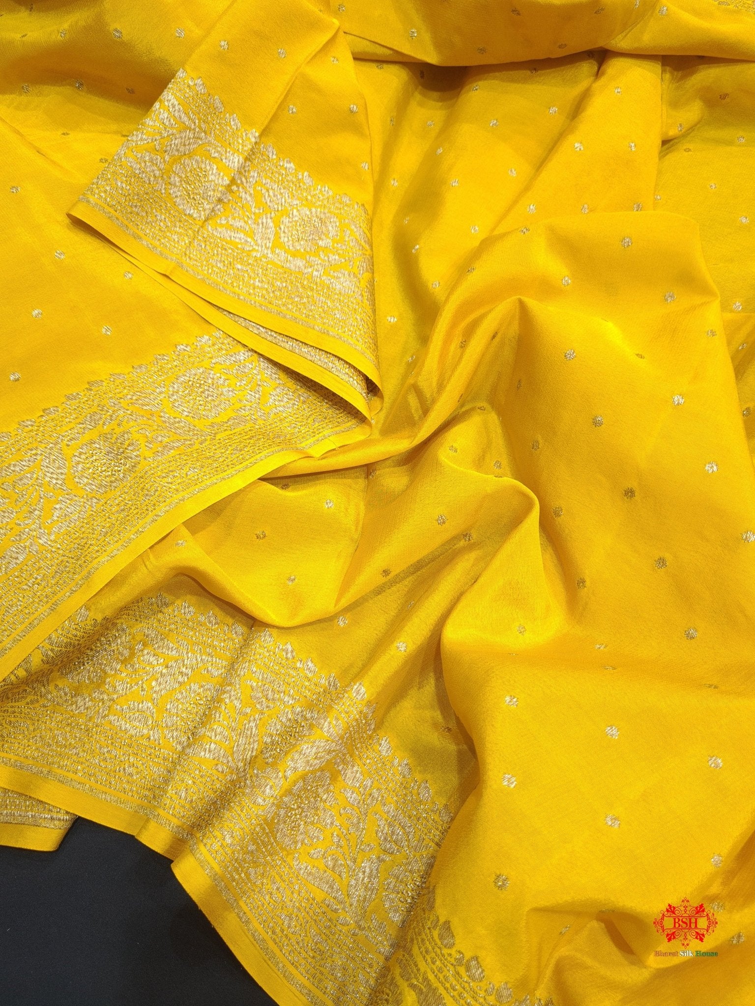 Pure Silk Crape Khaddi Georgette Saree With Antique Zari In Shades Of Yellow - Bharat Silk House