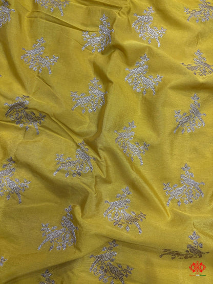 Pure Silk Crape Khaddi Georgette Saree With Antique Zari In Shades Of Yellow - Bharat Silk House Crepe Khaddi