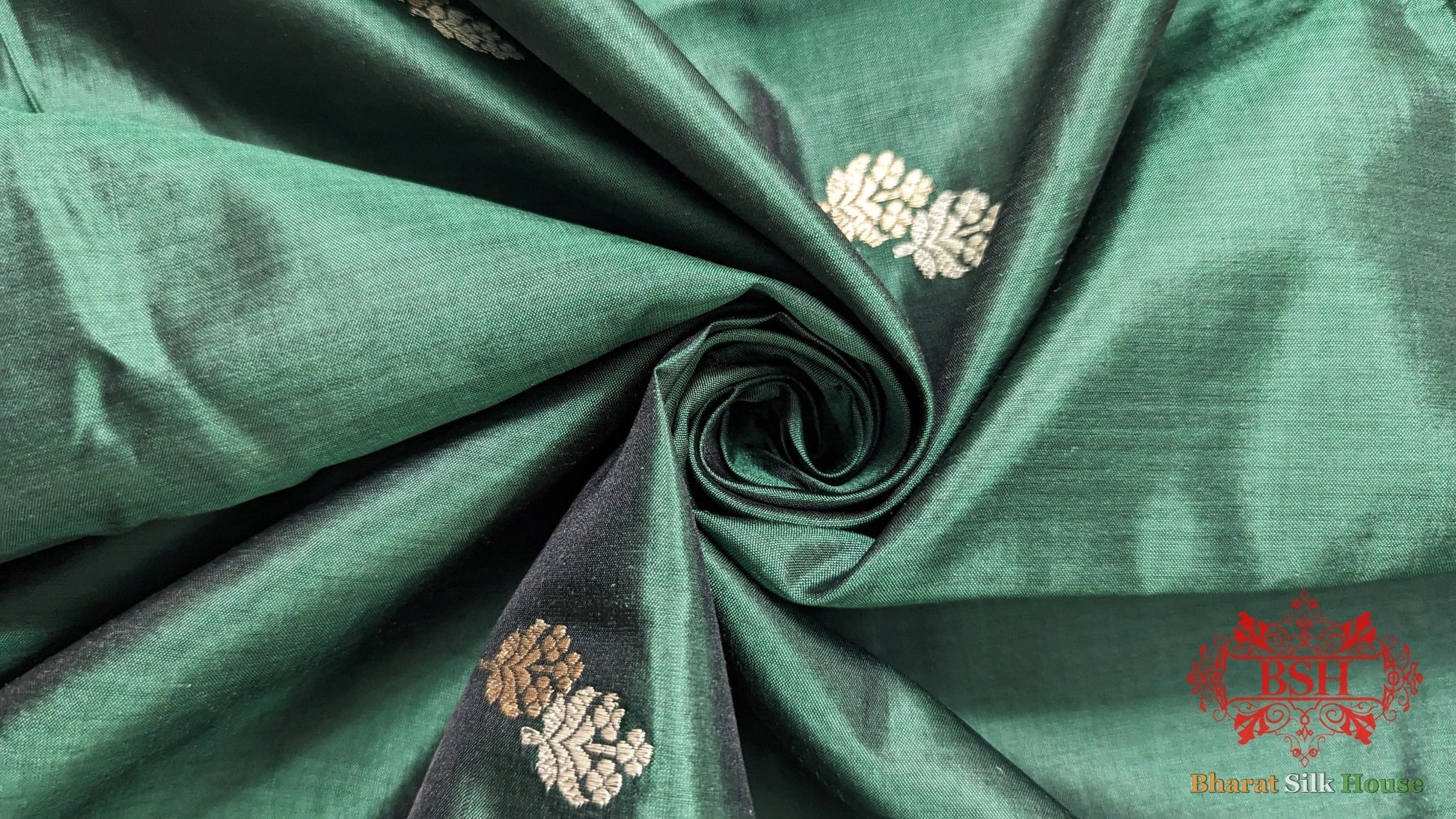 Rama Green Pure Banarasi Handloom Katan Silk Meenakari Antique Zari Saree - Bharat Silk House