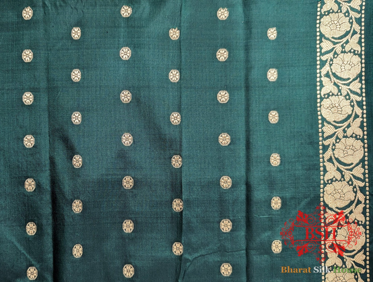 Rama Green Pure Banarasi Handloom Katan Silk Meenakari Antique Zari Saree - Bharat Silk House