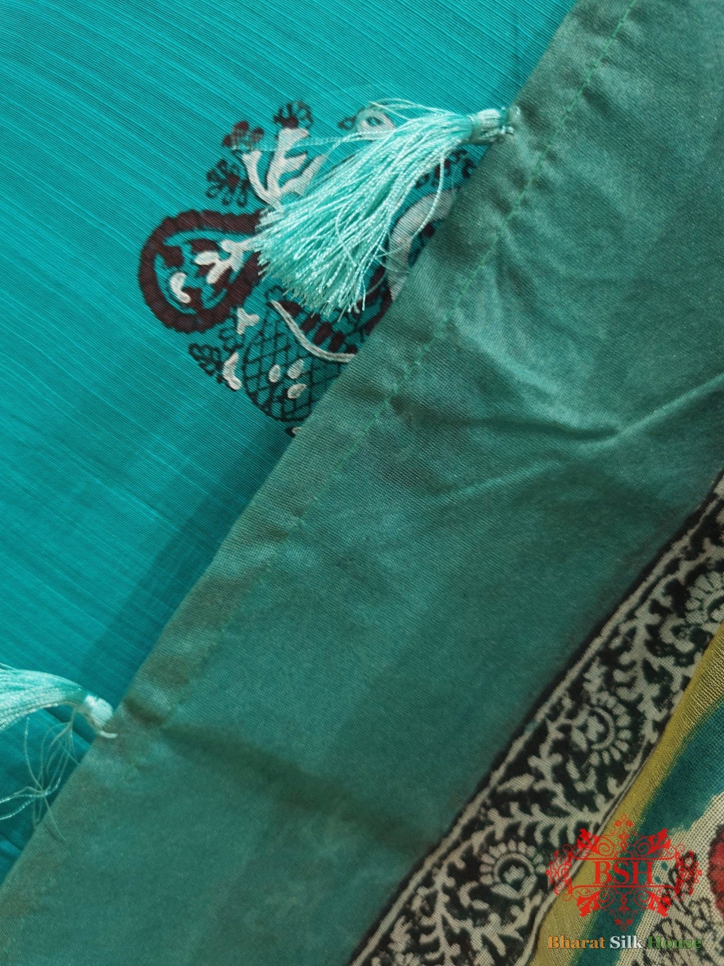 Rama Green Pure Cotton Block Print Unstitched Suitset - Bharat Silk House