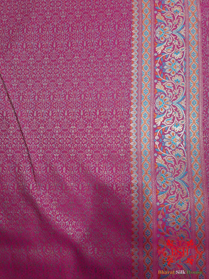 Rani Pink Dohri Resham Zari Booti Tanchoi Silk Saree - Bharat Silk House