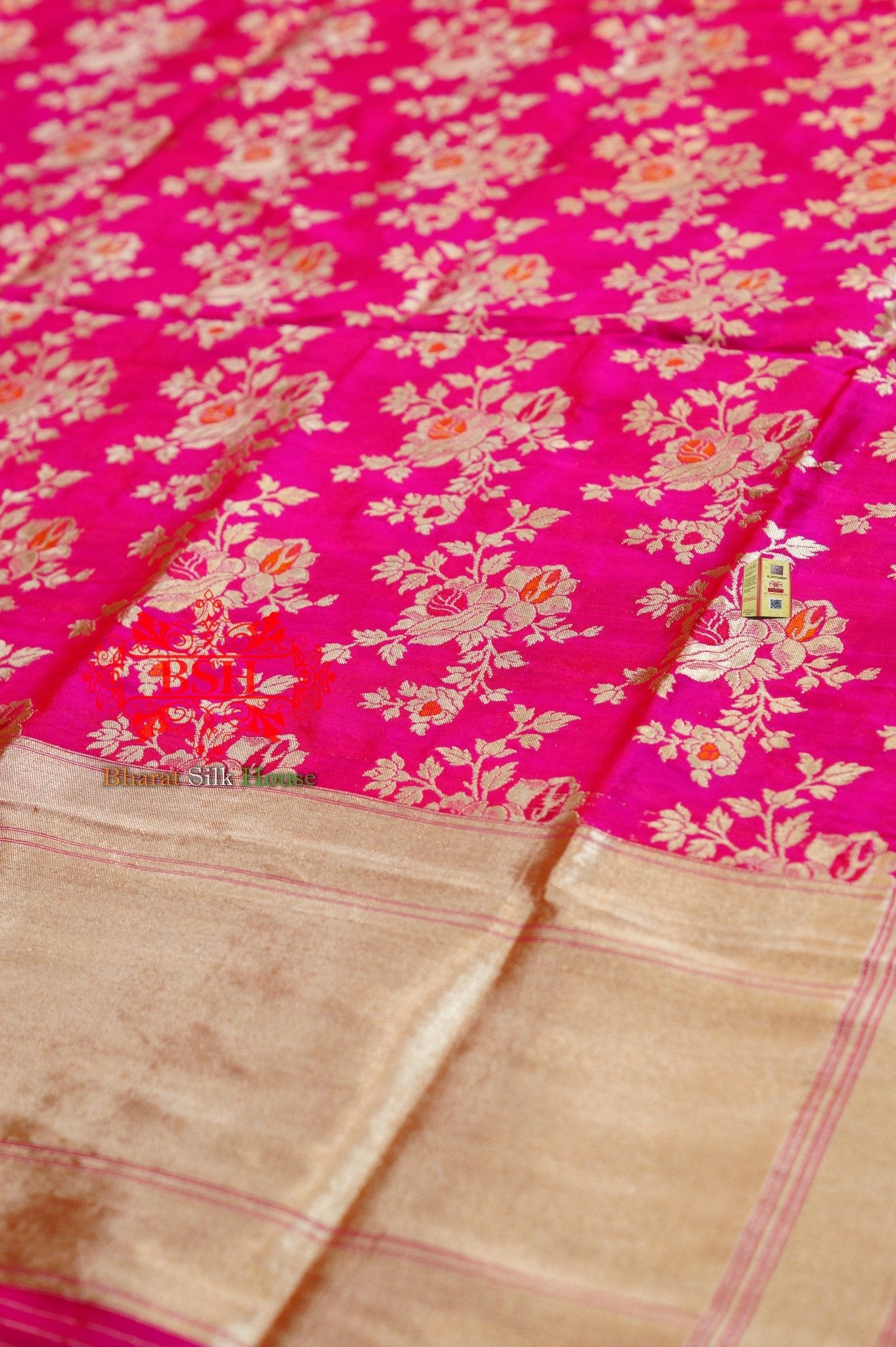 Rani Pink Handwoven Banarasi Kataan Silk Dupatta - Bharat Silk House Pure Silk Dupatta