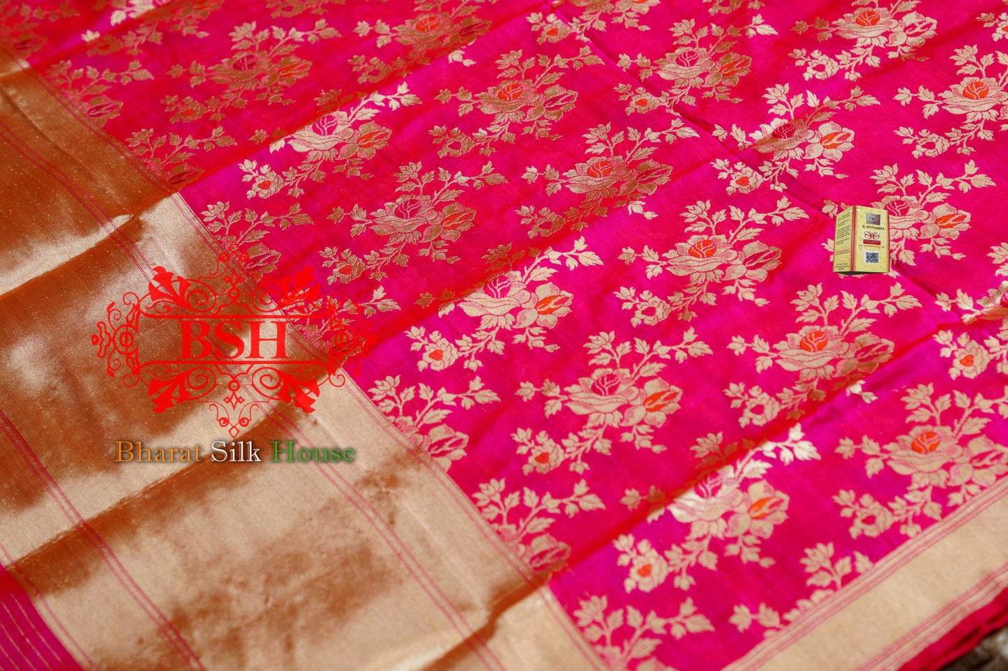 Rani Pink Handwoven Banarasi Kataan Silk Dupatta - Bharat Silk House Pure Silk Dupatta