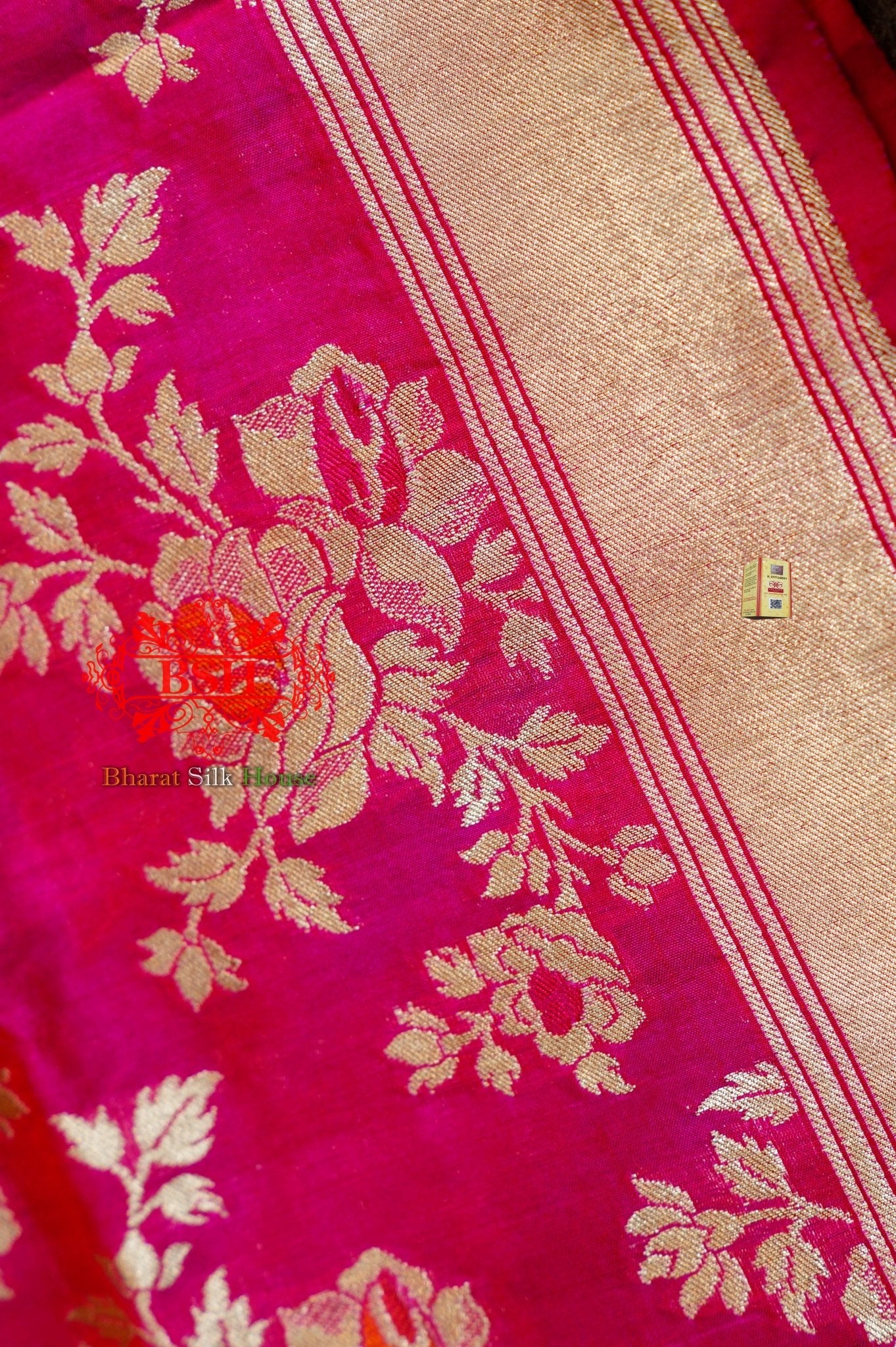 Rani Pink Handwoven Banarasi Kataan Silk Dupatta - Bharat Silk House Pure Silk Dupatta