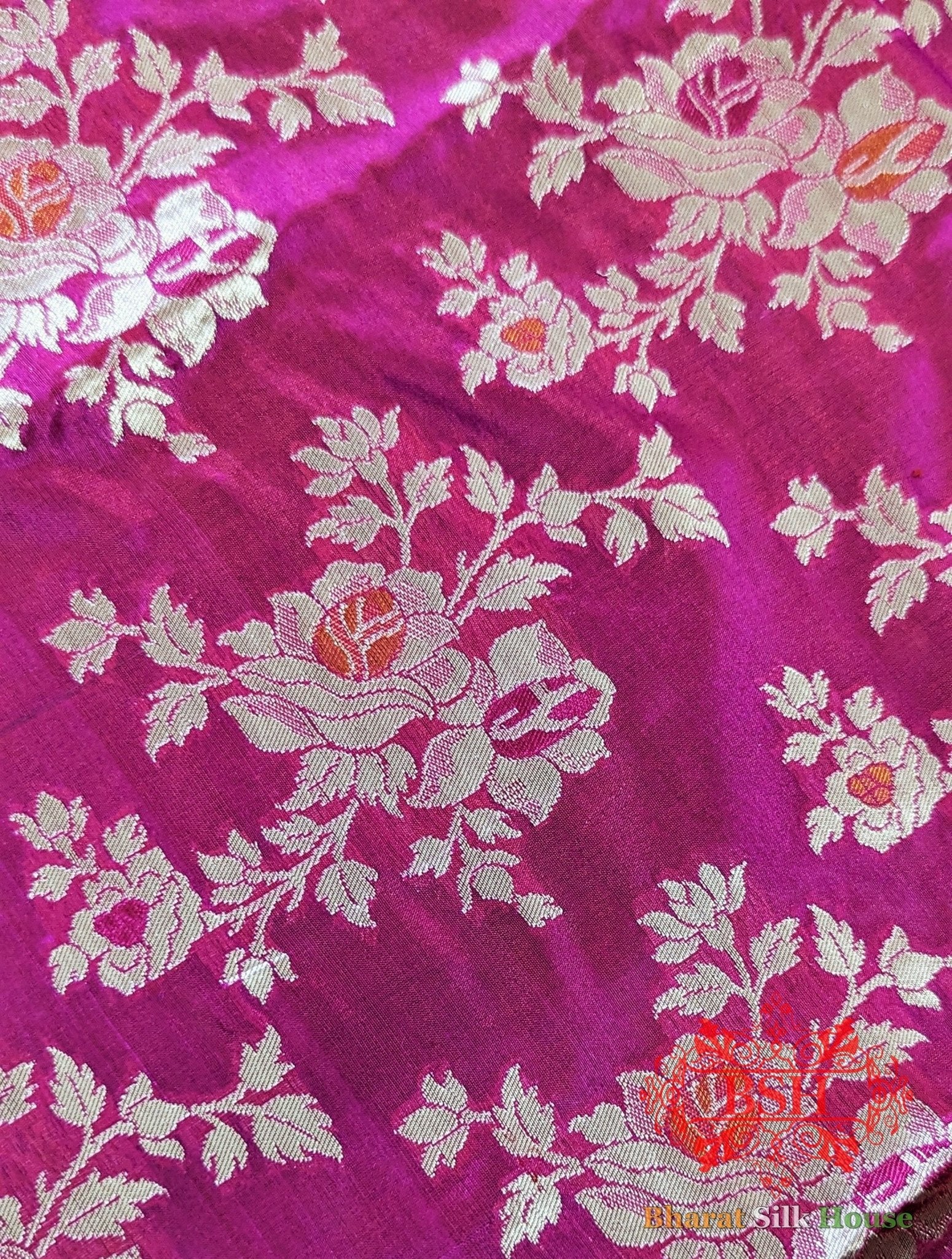 Rani Pink Handwoven Banarasi Silk Dupatta - Bharat Silk House Pure Silk Dupatta