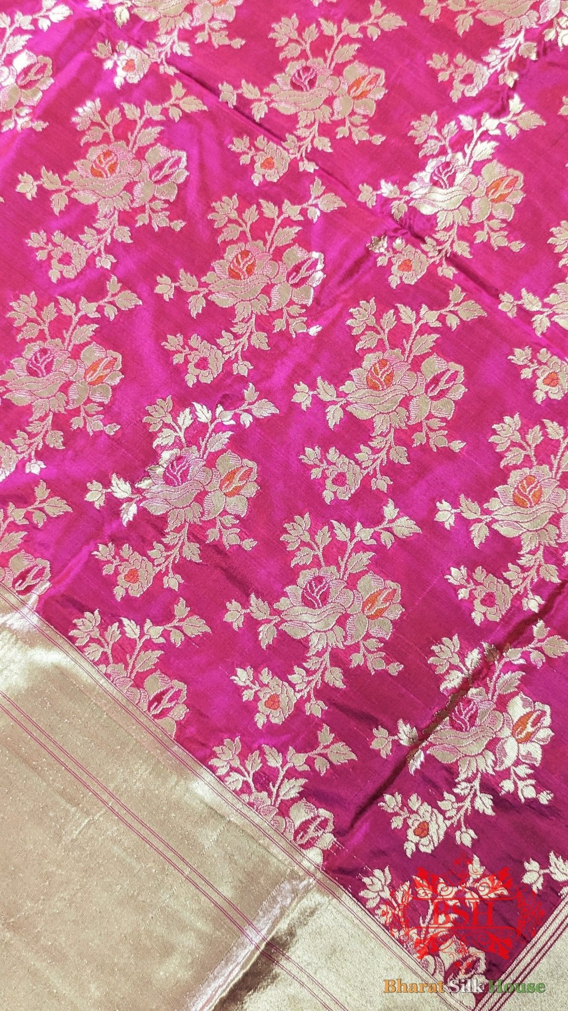 Rani Pink Handwoven Banarasi Silk Dupatta - Bharat Silk House Pure Silk Dupatta