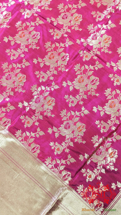 Rani Pink Handwoven Banarasi Silk Dupatta - Bharat Silk House Pure Silk Dupatta