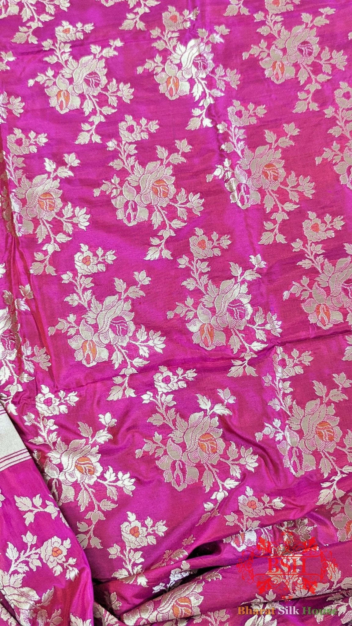 Rani Pink Handwoven Banarasi Silk Dupatta - Bharat Silk House Pure Silk Dupatta