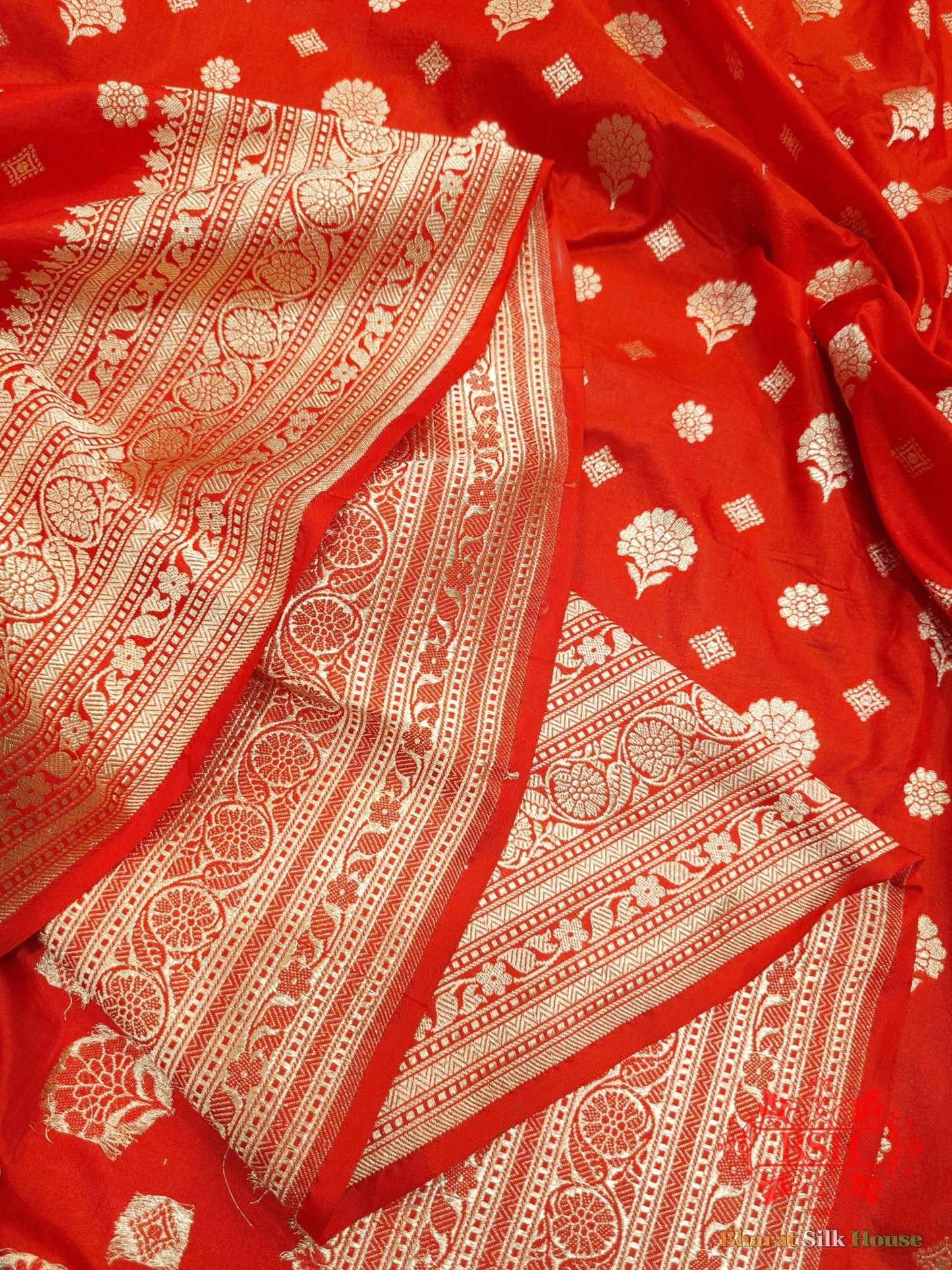 Red Colour Pure Katan Silk Handwoven Banarasi Saree - Bharat Silk House Pure Kataan Silk