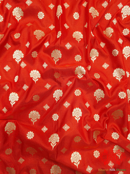 Red Colour Pure Katan Silk Handwoven Banarasi Saree - Bharat Silk House Pure Kataan Silk