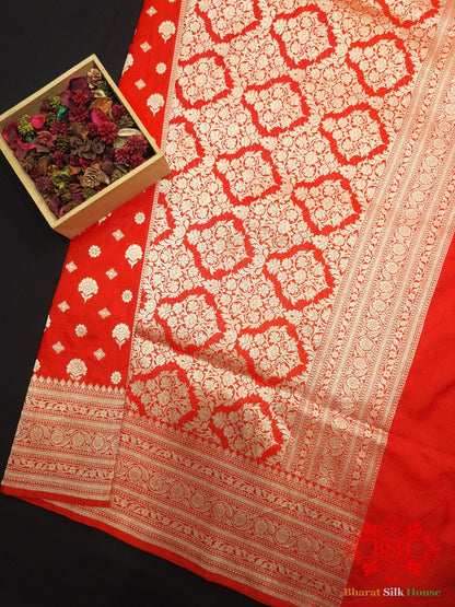 Red Colour Pure Katan Silk Handwoven Banarasi Saree - Bharat Silk House Pure Kataan Silk