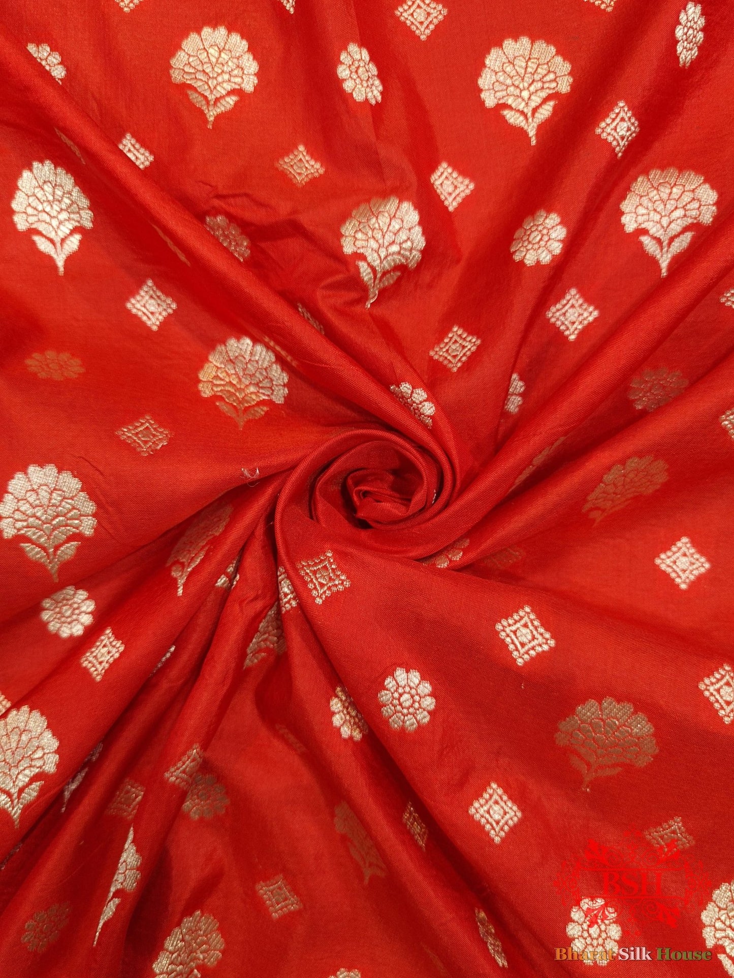 Red Colour Pure Katan Silk Handwoven Banarasi Saree - Bharat Silk House Pure Kataan Silk