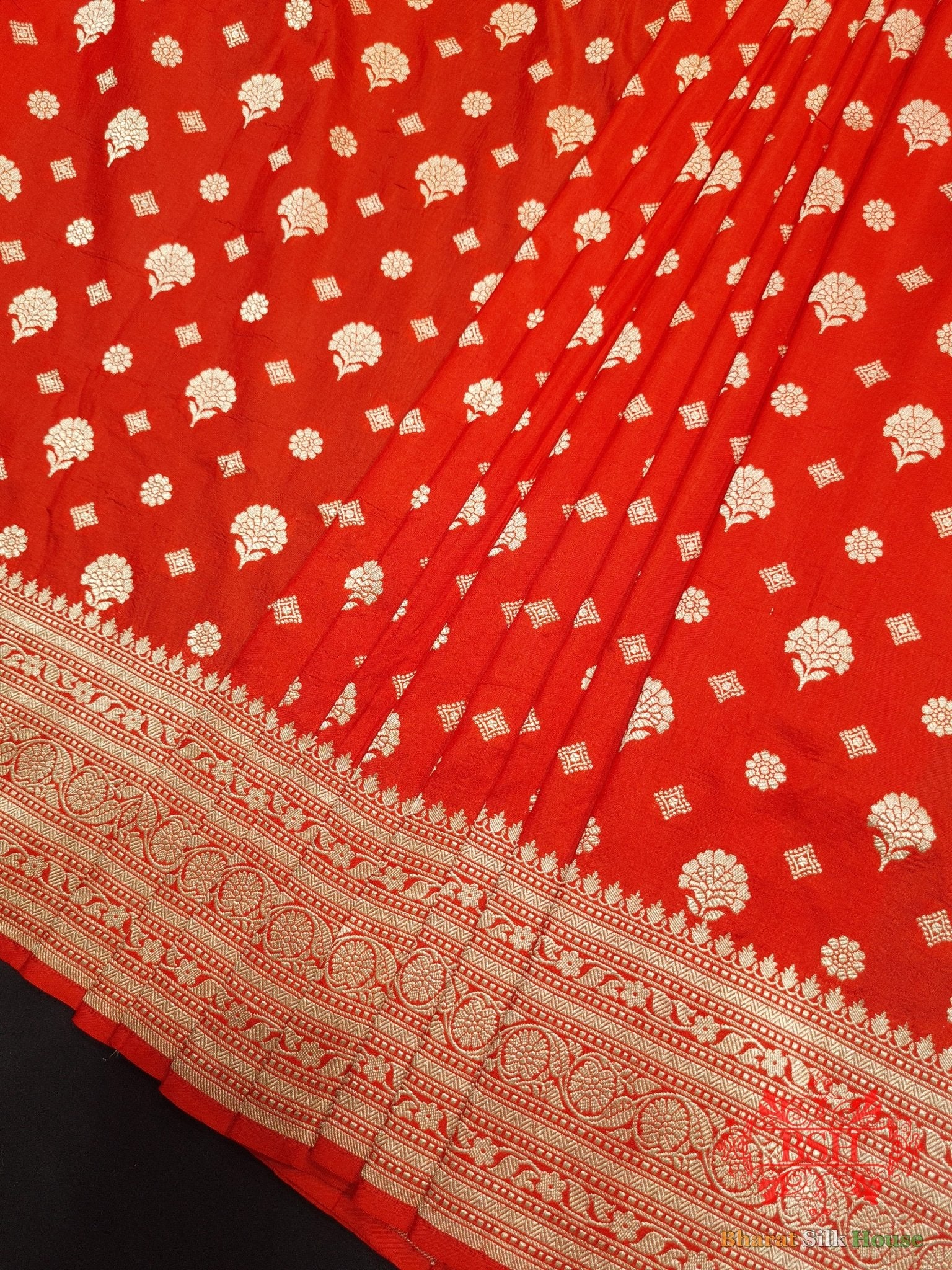 Red Colour Pure Katan Silk Handwoven Banarasi Saree - Bharat Silk House Pure Kataan Silk