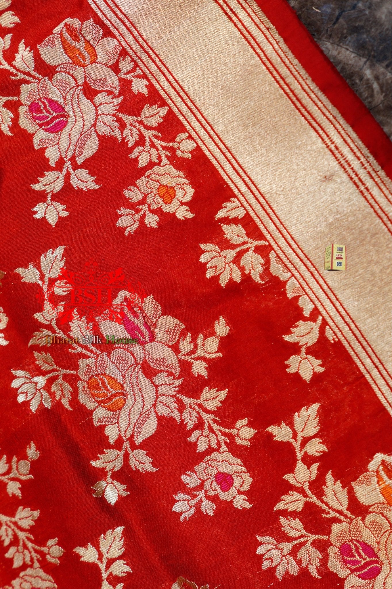 Red Floral Jaal Woven Banarasi kataan Silk Dupatta - Bharat Silk House Pure Silk Dupatta