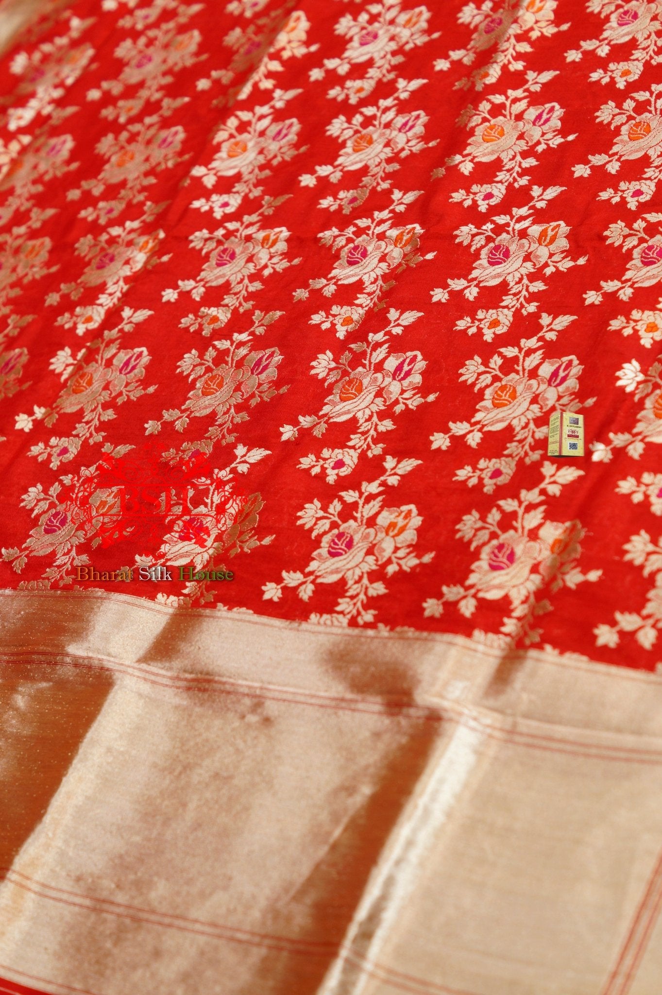 Red Floral Jaal Woven Banarasi kataan Silk Dupatta - Bharat Silk House Pure Silk Dupatta