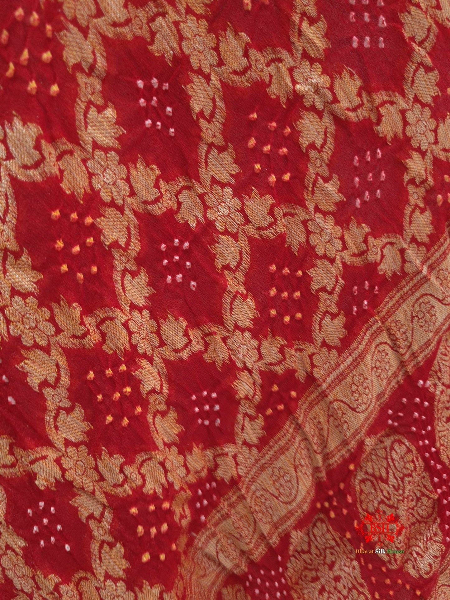 Red Georgette Banarasi Handloom Bandhani Dupatta - Bharat Silk House Bandhej