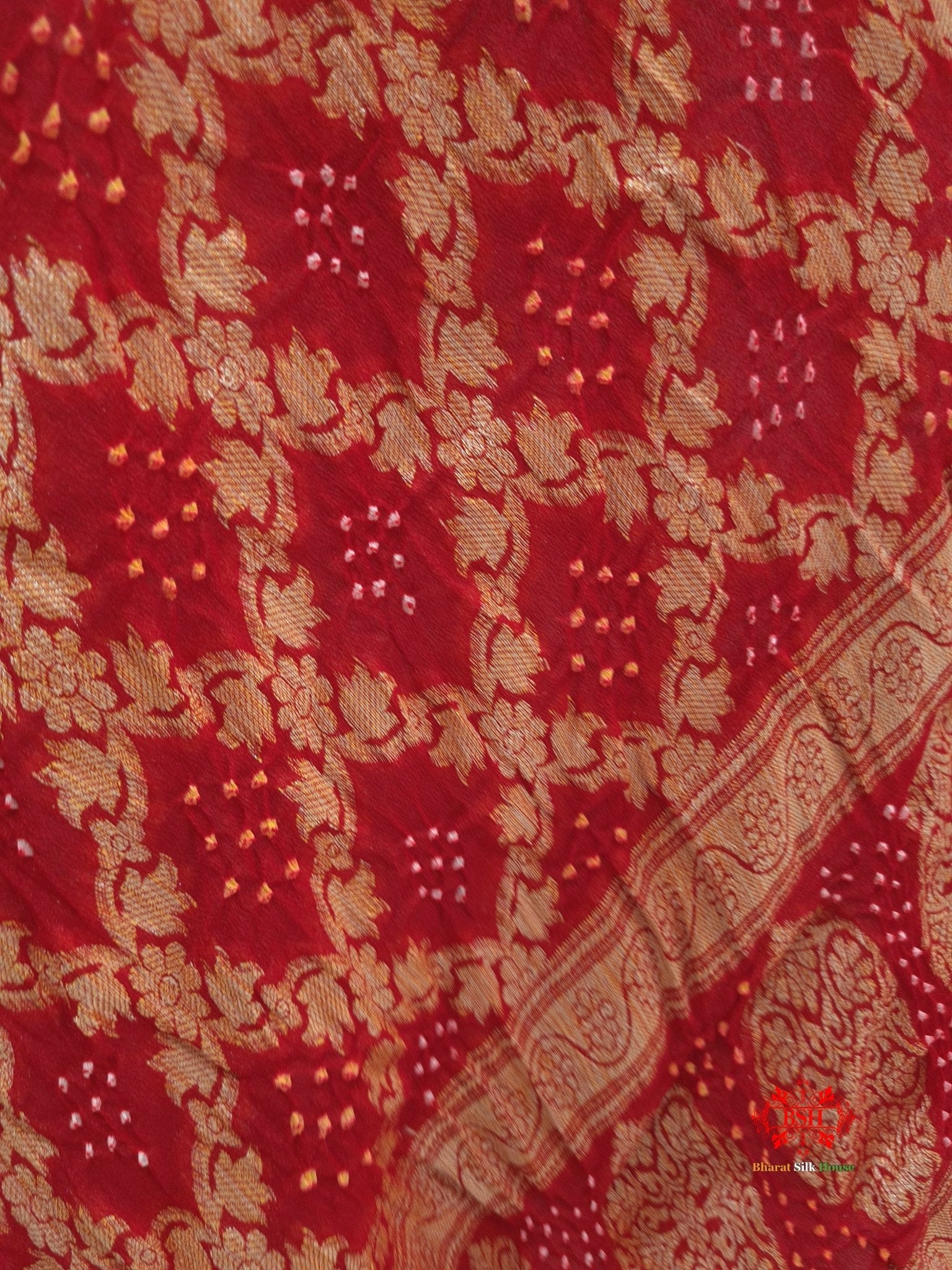 Red Georgette Banarasi Handloom Bandhani Dupatta - Bharat Silk House Bandhej