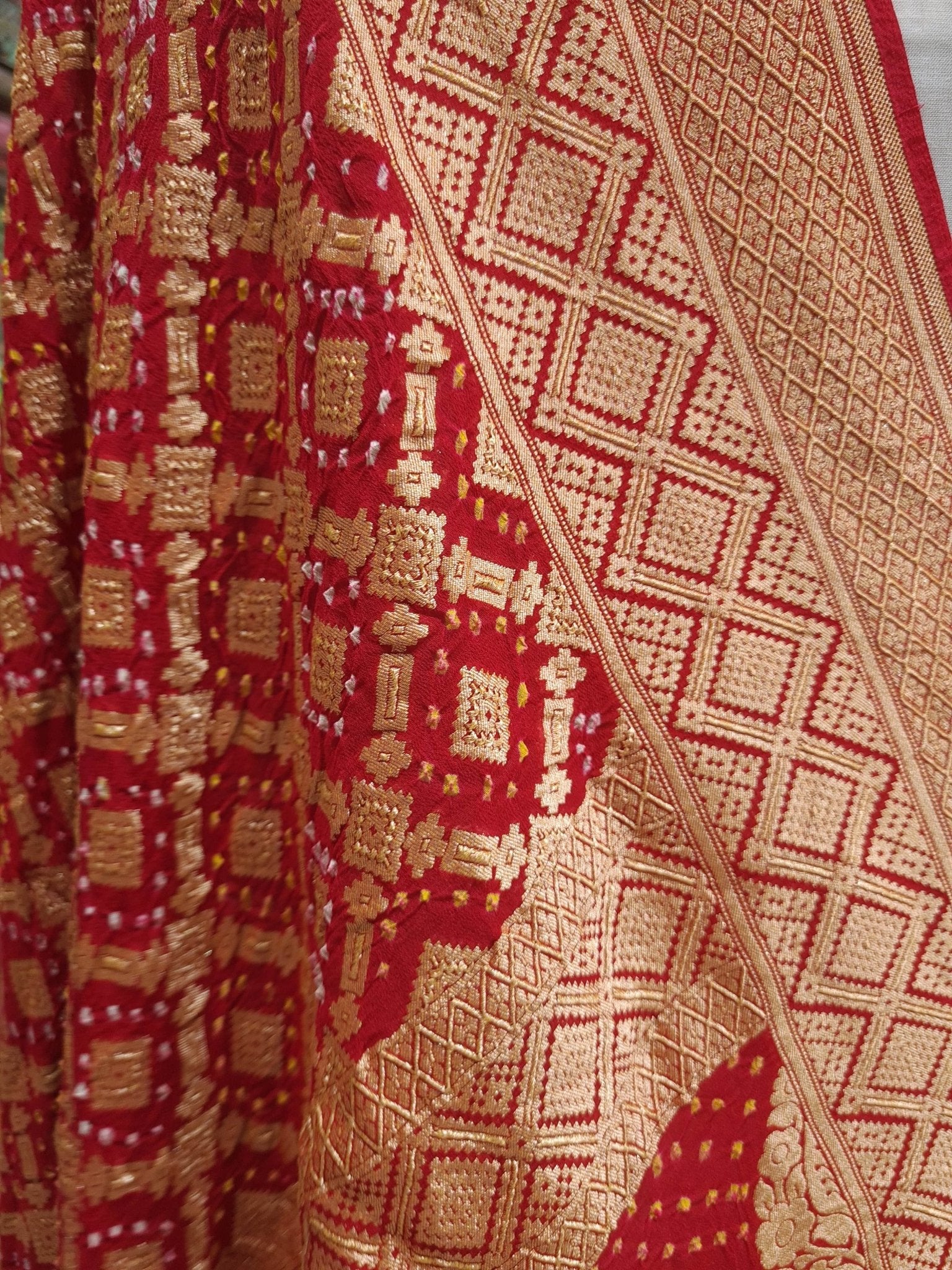 Red Georgette Banarasi Handloom Bandhani Dupatta - Bharat Silk House Bandhej