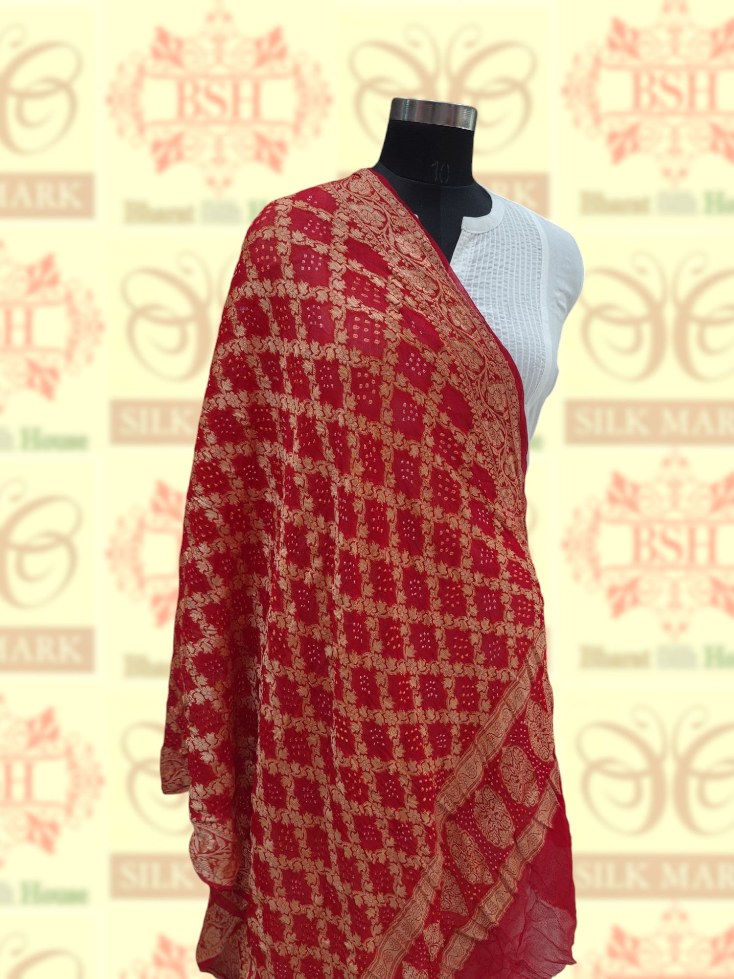 Red Georgette Banarasi Handloom Bandhani Dupatta - Bharat Silk House Bandhej