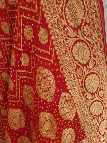 Red Georgette Banarasi Handloom Bandhani Dupatta - Bharat Silk House Bandhej