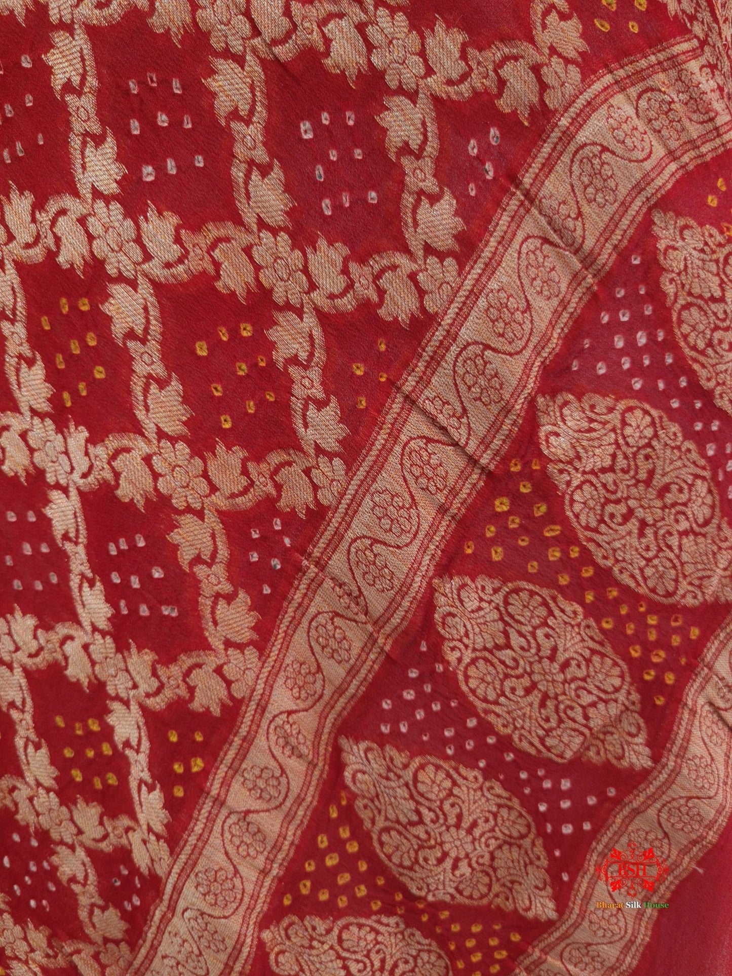 Red Georgette Banarasi Handloom Bandhani Dupatta - Bharat Silk House Bandhej