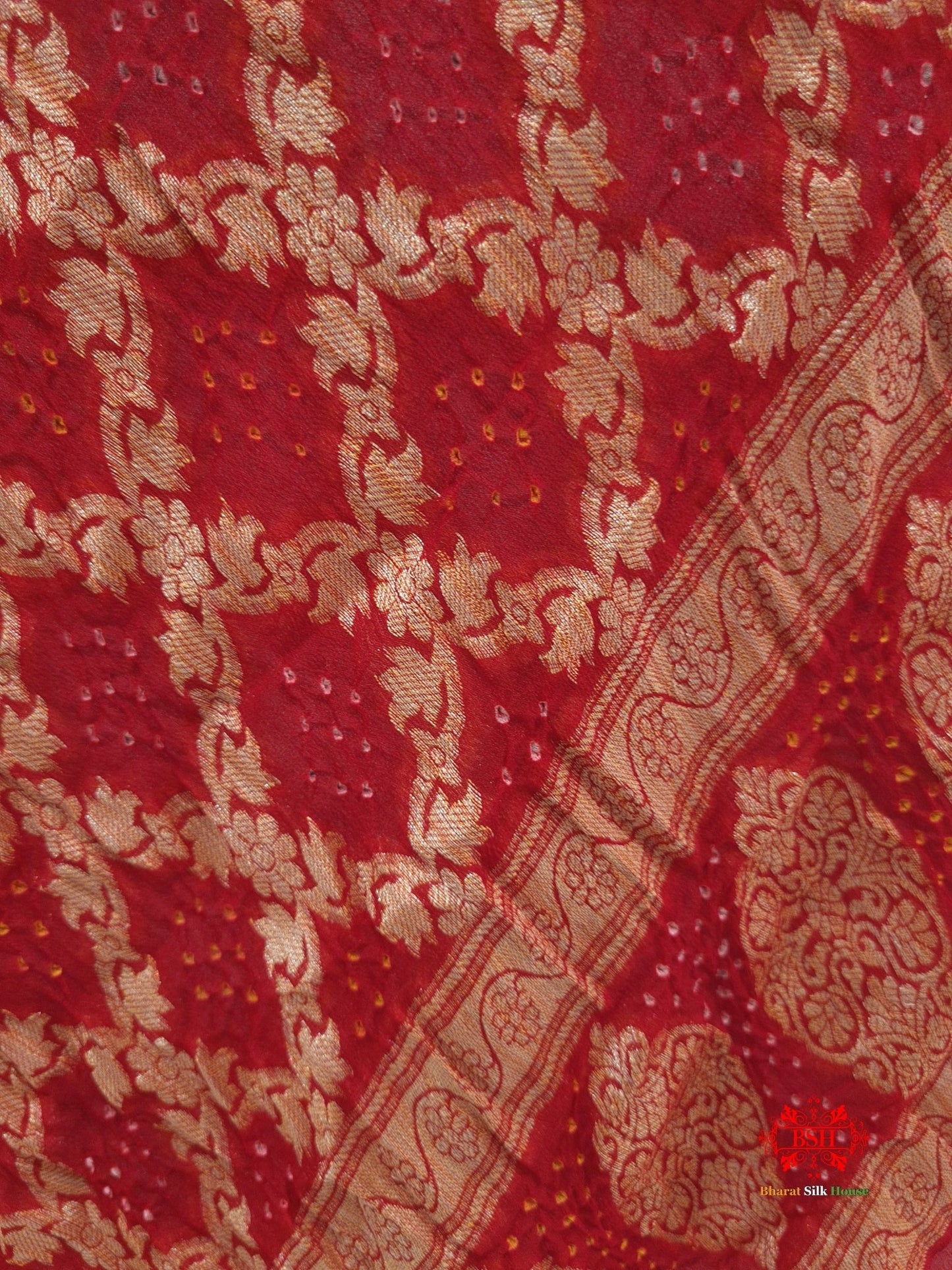 Red Georgette Banarasi Handloom Bandhani Dupatta - Bharat Silk House Bandhej