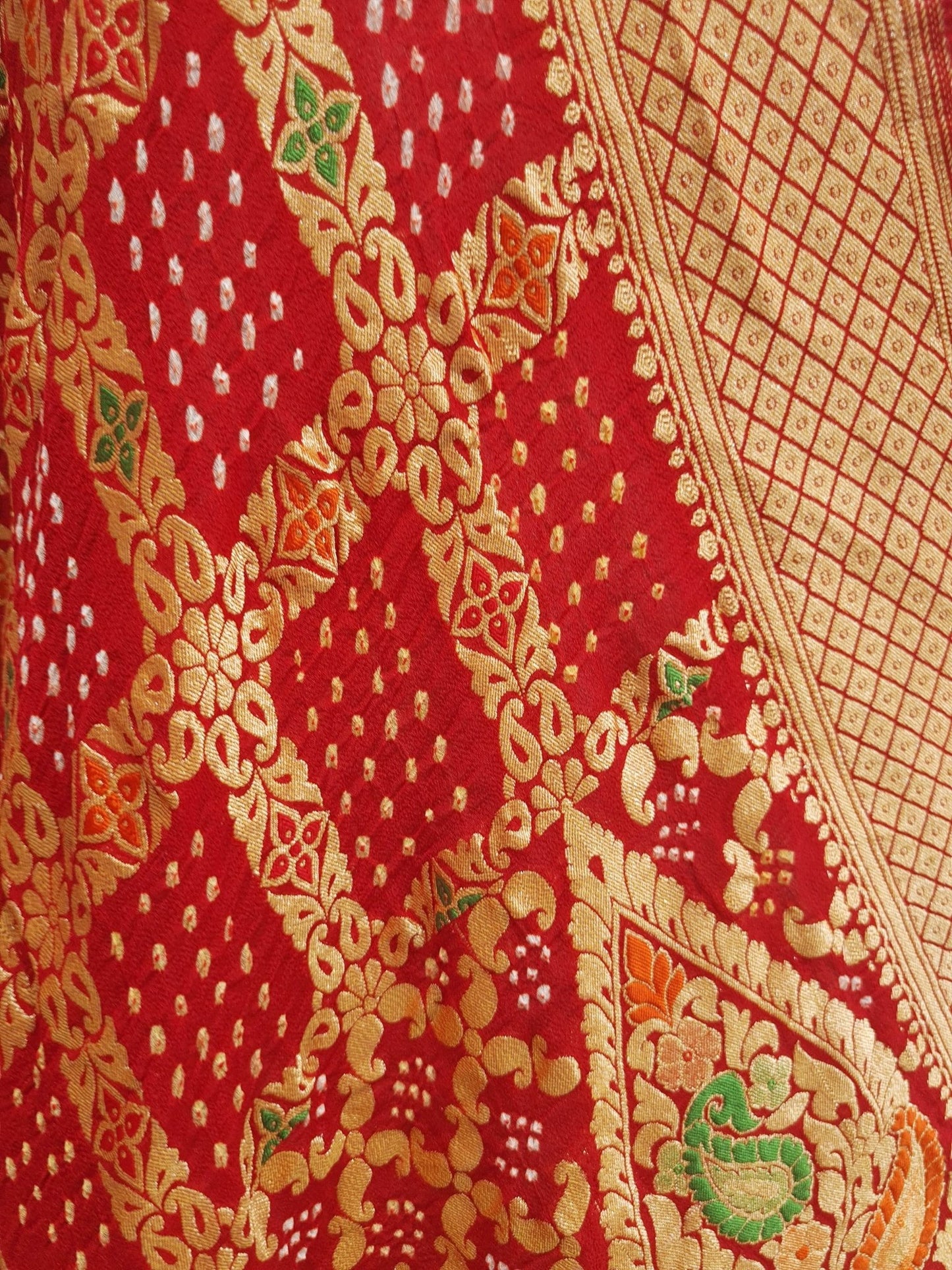 Red Georgette Banarasi Handloom Meenakari Bandhani Dupatta - Bharat Silk House Bandhej