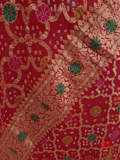 Red Georgette Banarasi Handloom Menakari Bandhani Dupatta - Bharat Silk House Bandhej