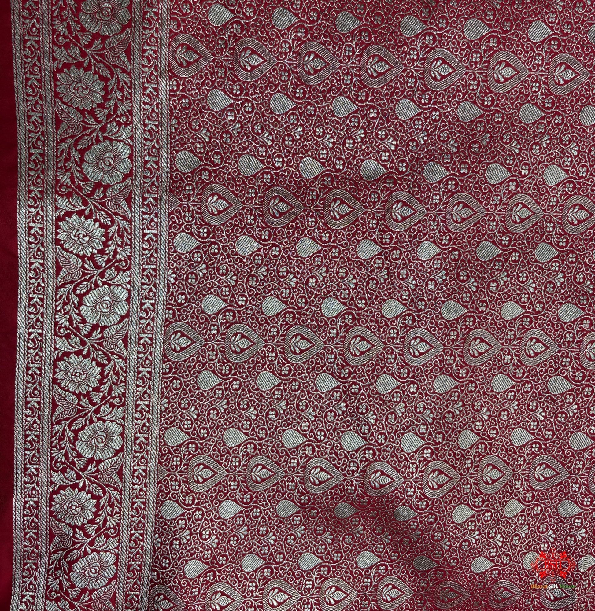 Red Mashru Silk All Over Booti With Jaal Blouse Design Saree - Bharat Silk House Mashroo Silk