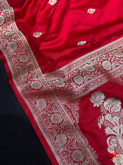 Red Mashru Silk All Over Booti With Jaal Blouse Design Saree - Bharat Silk House Mashroo Silk