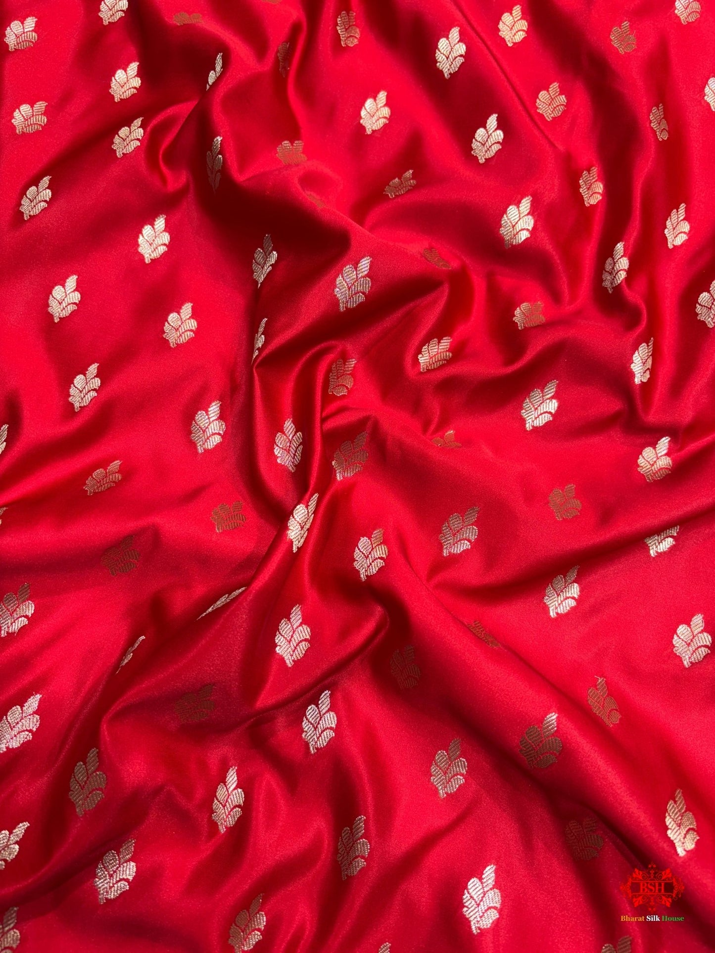 Red Mashru Silk Saree All Over Booti With Plain Blouse - Bharat Silk House Mashroo Silk