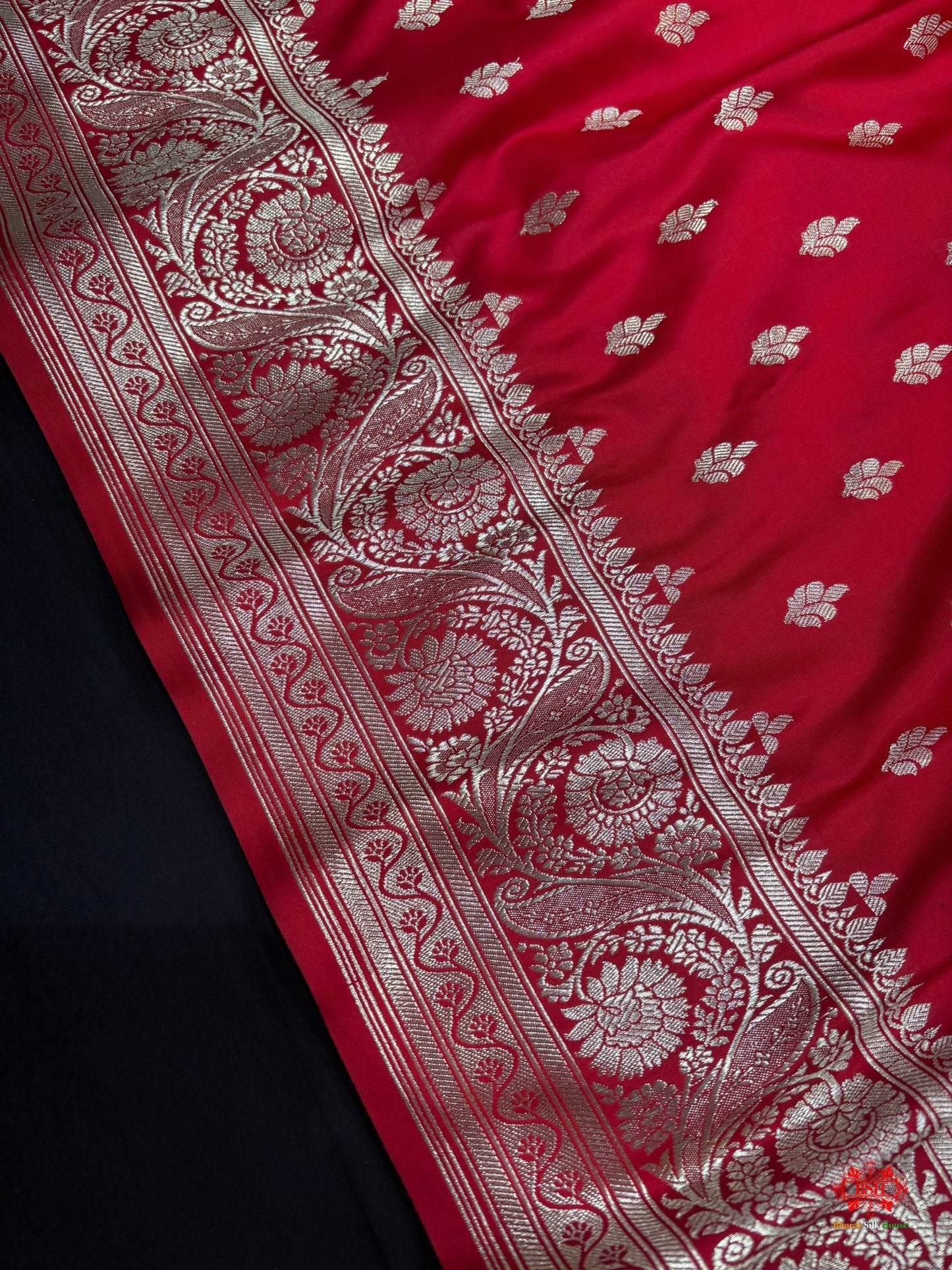 Red Mashru Silk Saree All Over Booti With Plain Blouse - Bharat Silk House Mashroo Silk