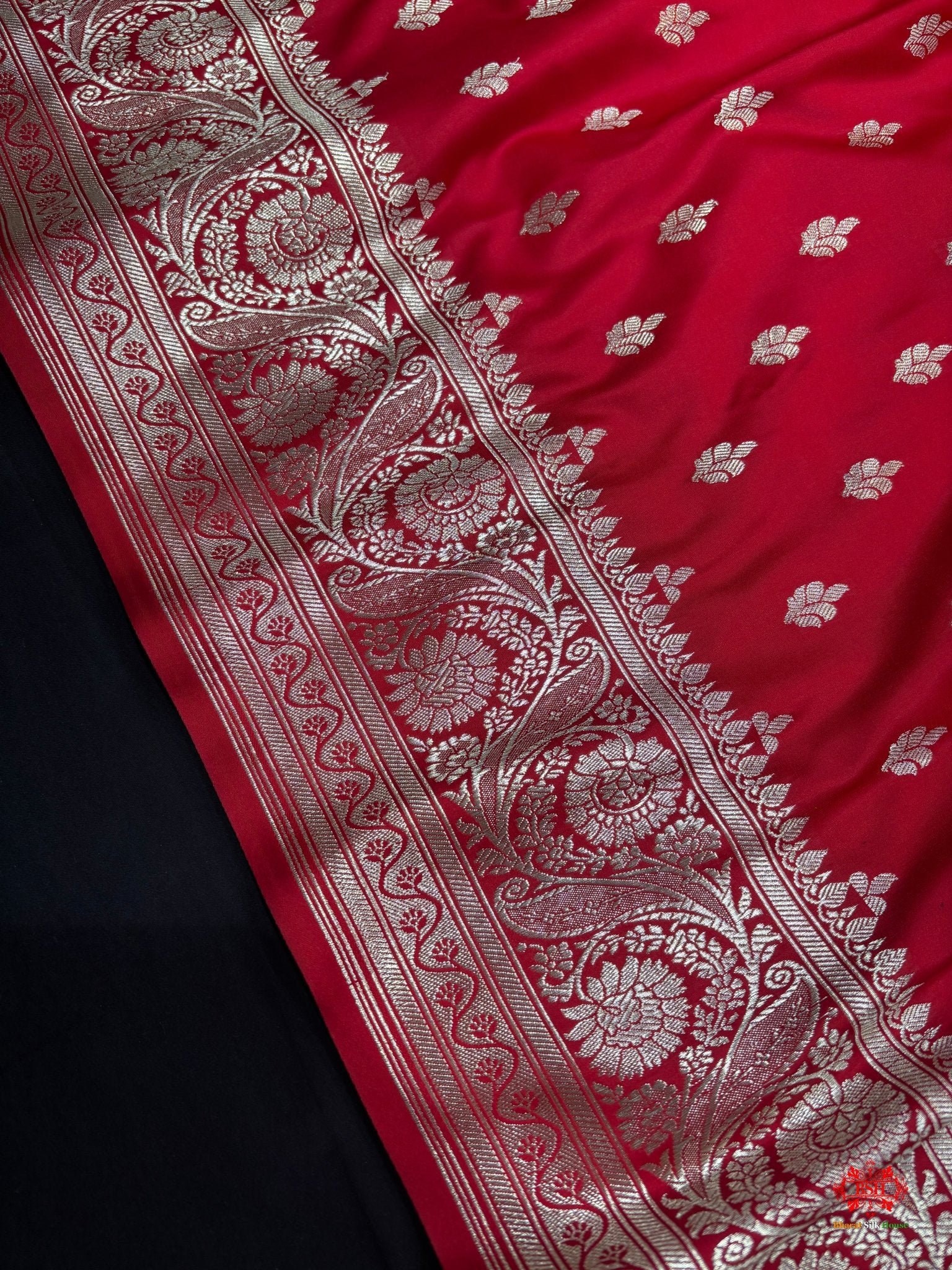 Red Mashru Silk Saree All Over Booti With Plain Blouse - Bharat Silk House Mashroo Silk