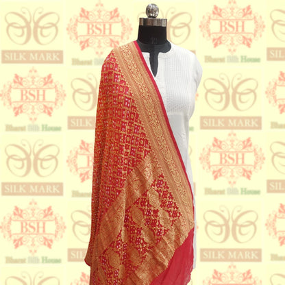 Red Pure Georgette Banarasi Handloom Bandhani Dupatta - Bharat Silk House Bandhej