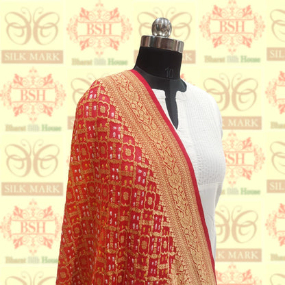 Red Pure Georgette Banarasi Handloom Bandhani Dupatta - Bharat Silk House Bandhej