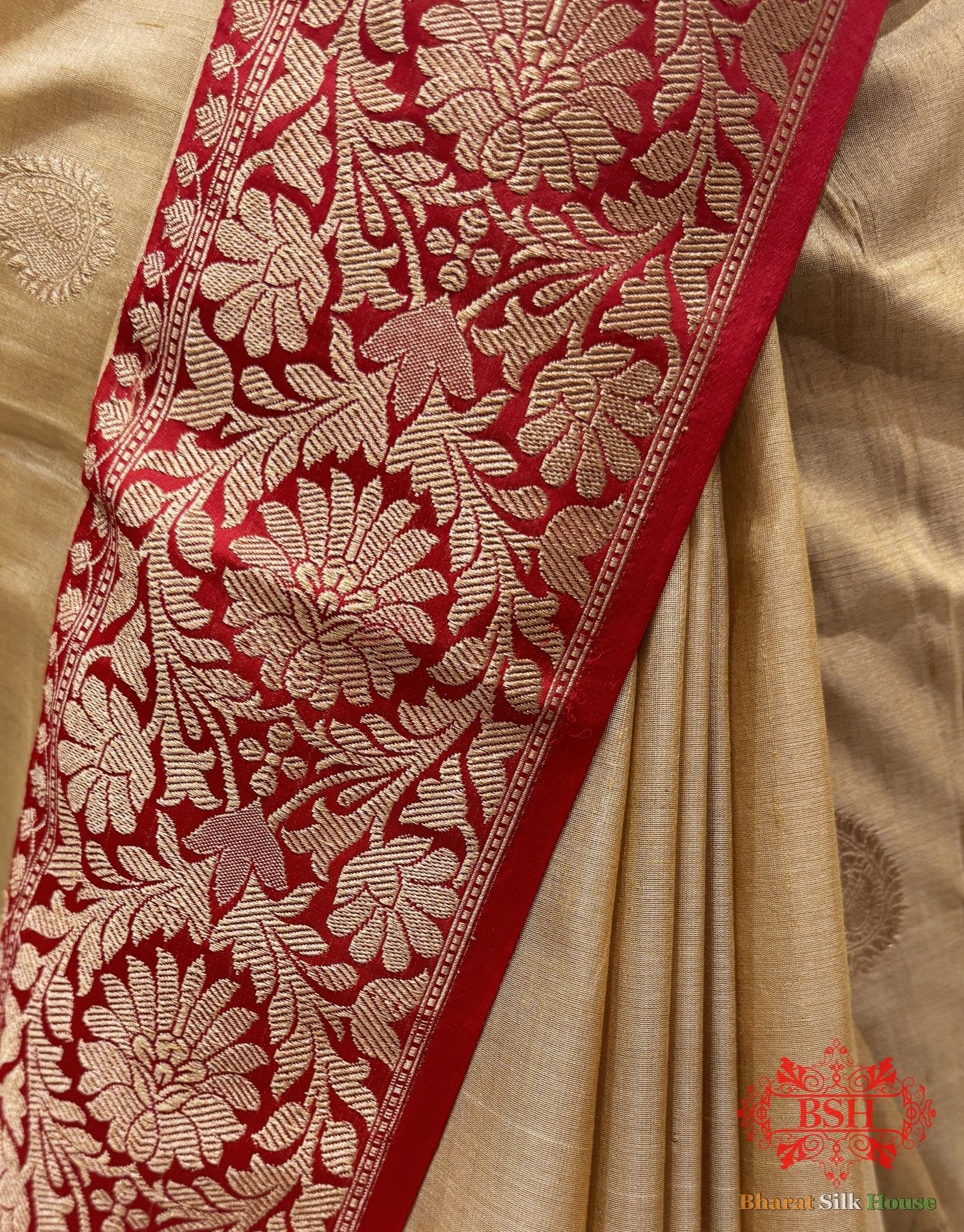 Reddish Brown Pure Tussar Moonga Silk Handloom Sare With Zari Border - Bharat Silk House Tussar