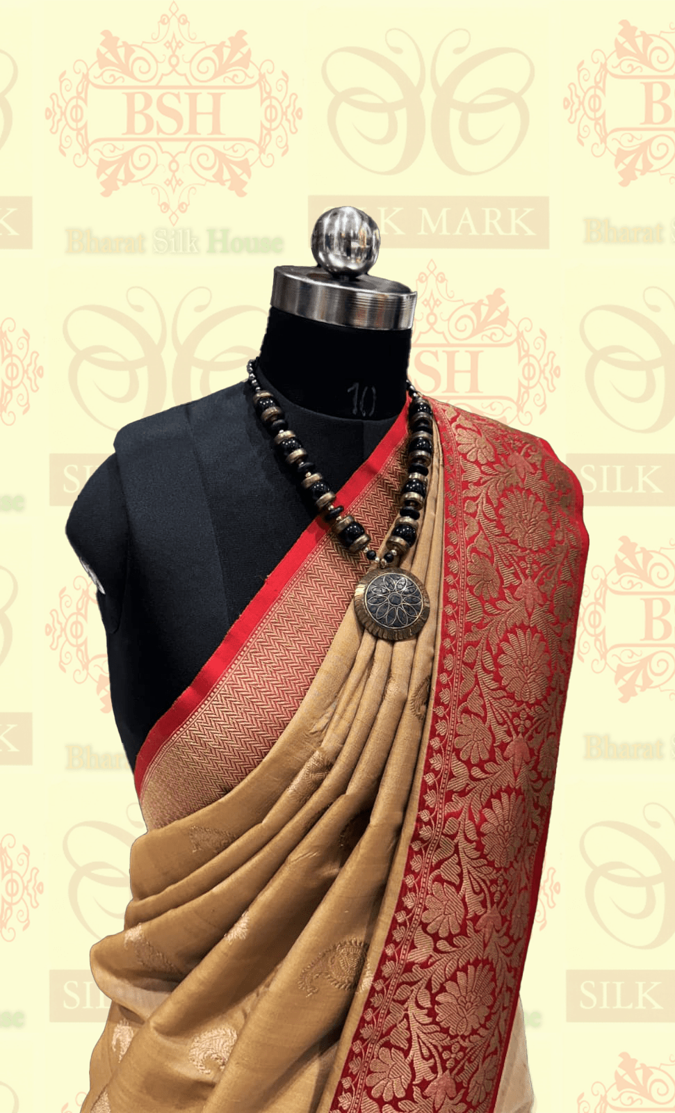 Reddish Brown Pure Tussar Moonga Silk Handloom Sare With Zari Border - Bharat Silk House Tussar