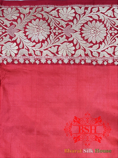 Reddish Brown Pure Tussar Moonga Silk Handloom Sare With Zari Border - Bharat Silk House Tussar