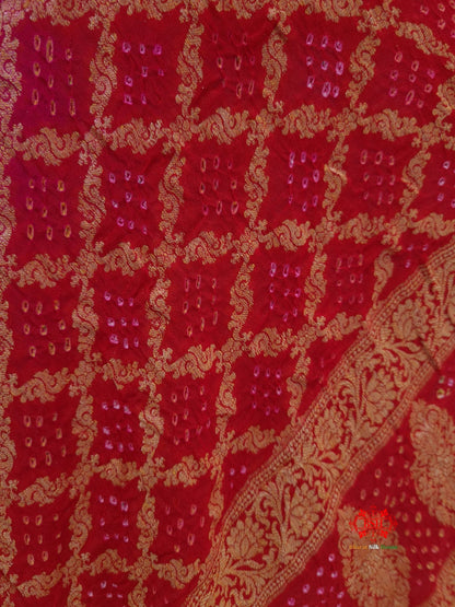 Red/Pink Georgette Banarasi Handloom Bandhani Dupatta - Bharat Silk House Bandhej