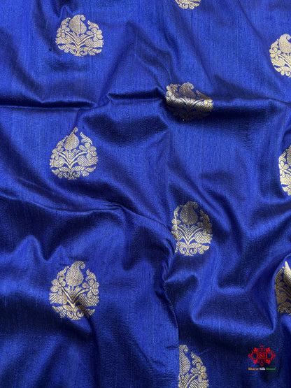 Blue Shade Pure Banarasi Tusser Moonga Silk Saree