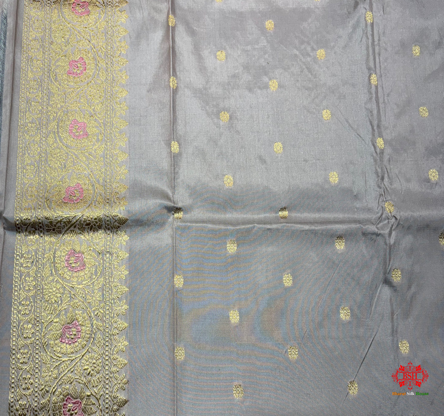 Pure Banarasi  Handloom Katan Silk Antique Zari Meenakari Saree In Shades Of Grey