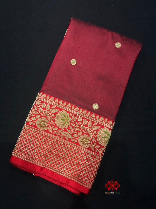 Pure Banarasi  Handloom Katan Silk Antique Zari Saree In Shades Of Brown