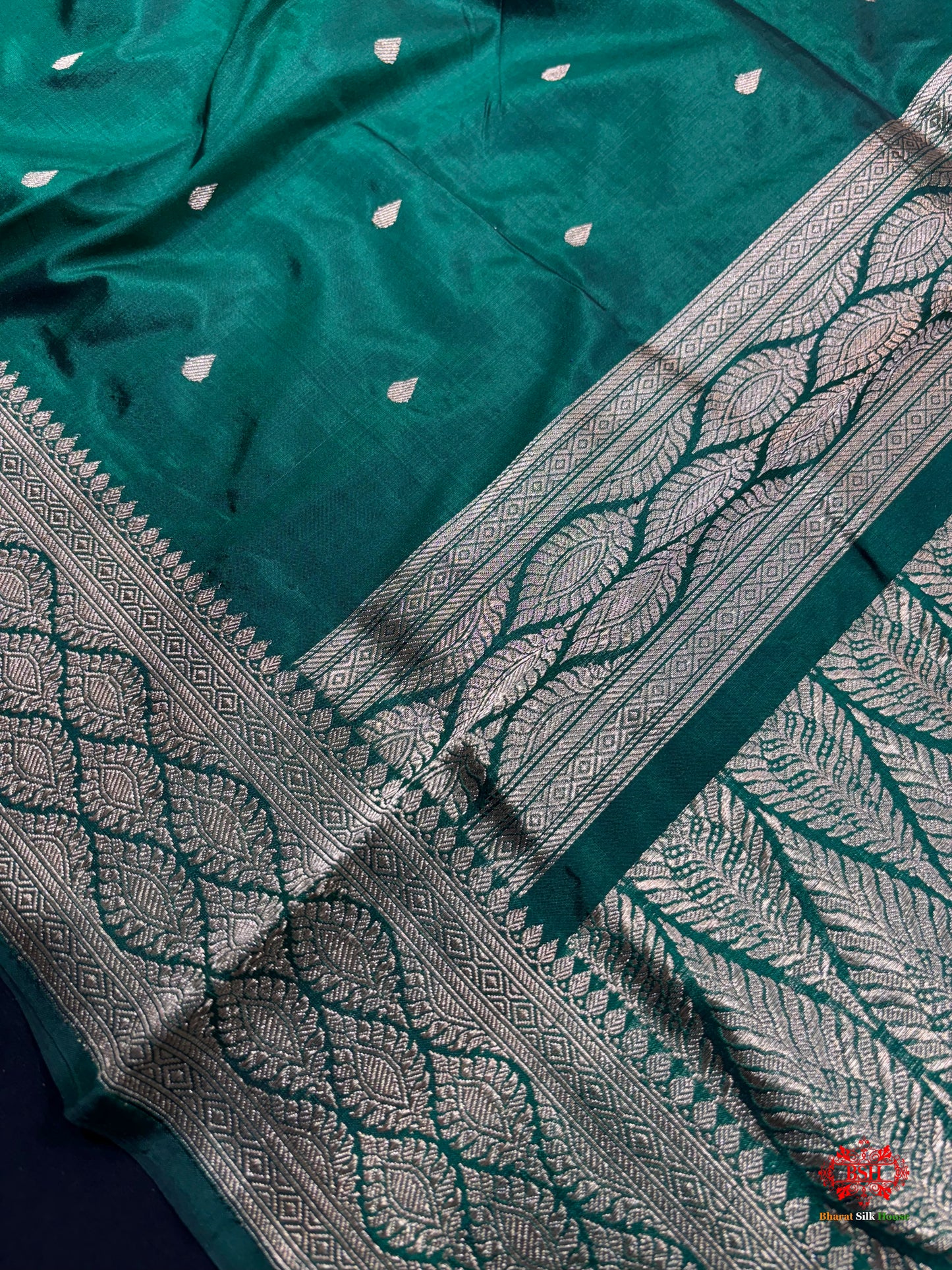 Pure Banarasi  Handloom Katan Silk Antique Zari Saree In Shades Of Green