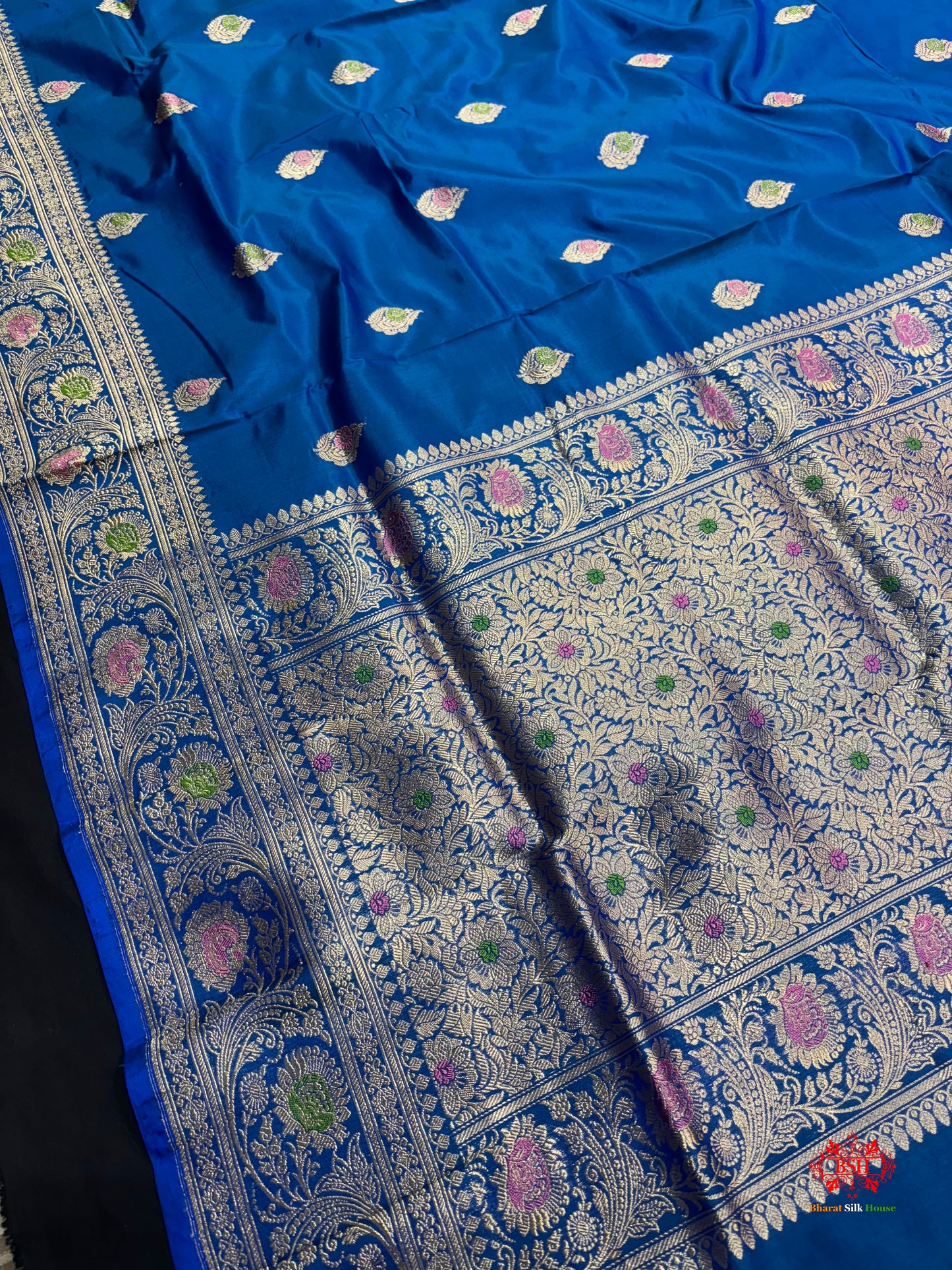 Pure Banarasi  Handloom Katan Silk Antique Meena Zari Saree In Shades Of Blue