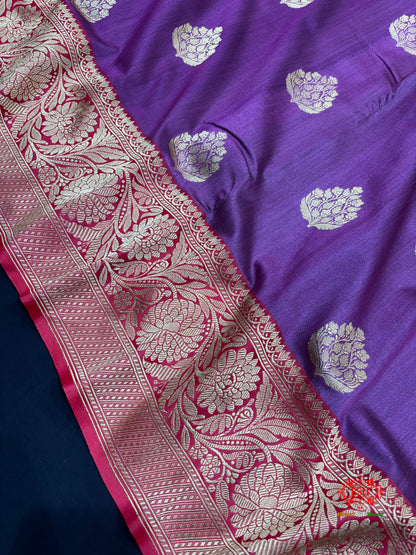 Blue Shade Pure Banarasi Tusser Moonga Silk Saree